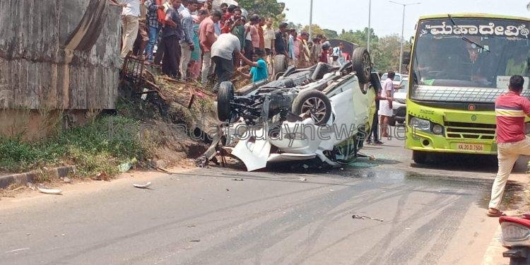 ಕುಂದಾಪುರ ಓವರ್ ಬ್ರಿಡ್ಜ್ ನಿಂದ ಉರುಳಿದ ಕಾರು – ಒಬ್ಬರು ಮಹಿಳೆ ಸಾವು, ಇಬ್ಬರು ಸ್ಥಿತಿ ಗಂಭೀರ